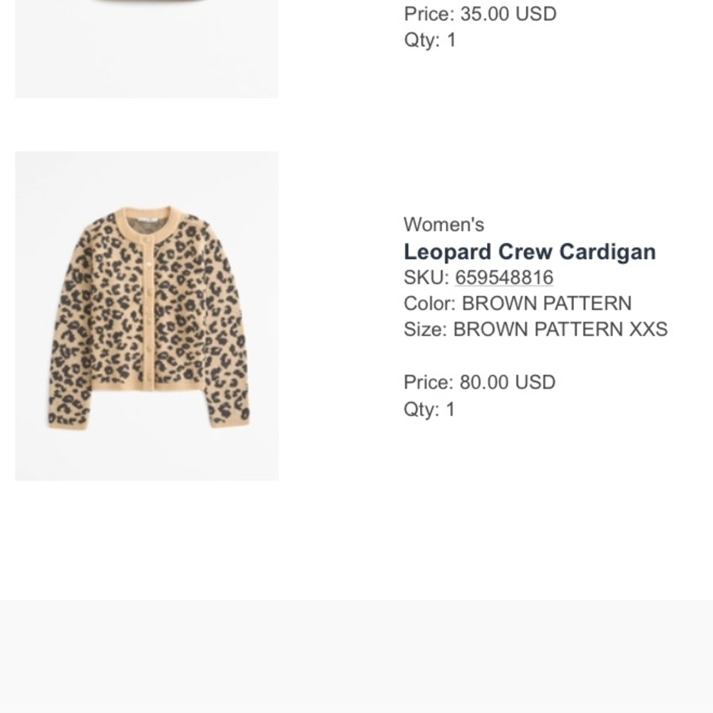 Abercrombie NWOT Leopard Crew Cardigan